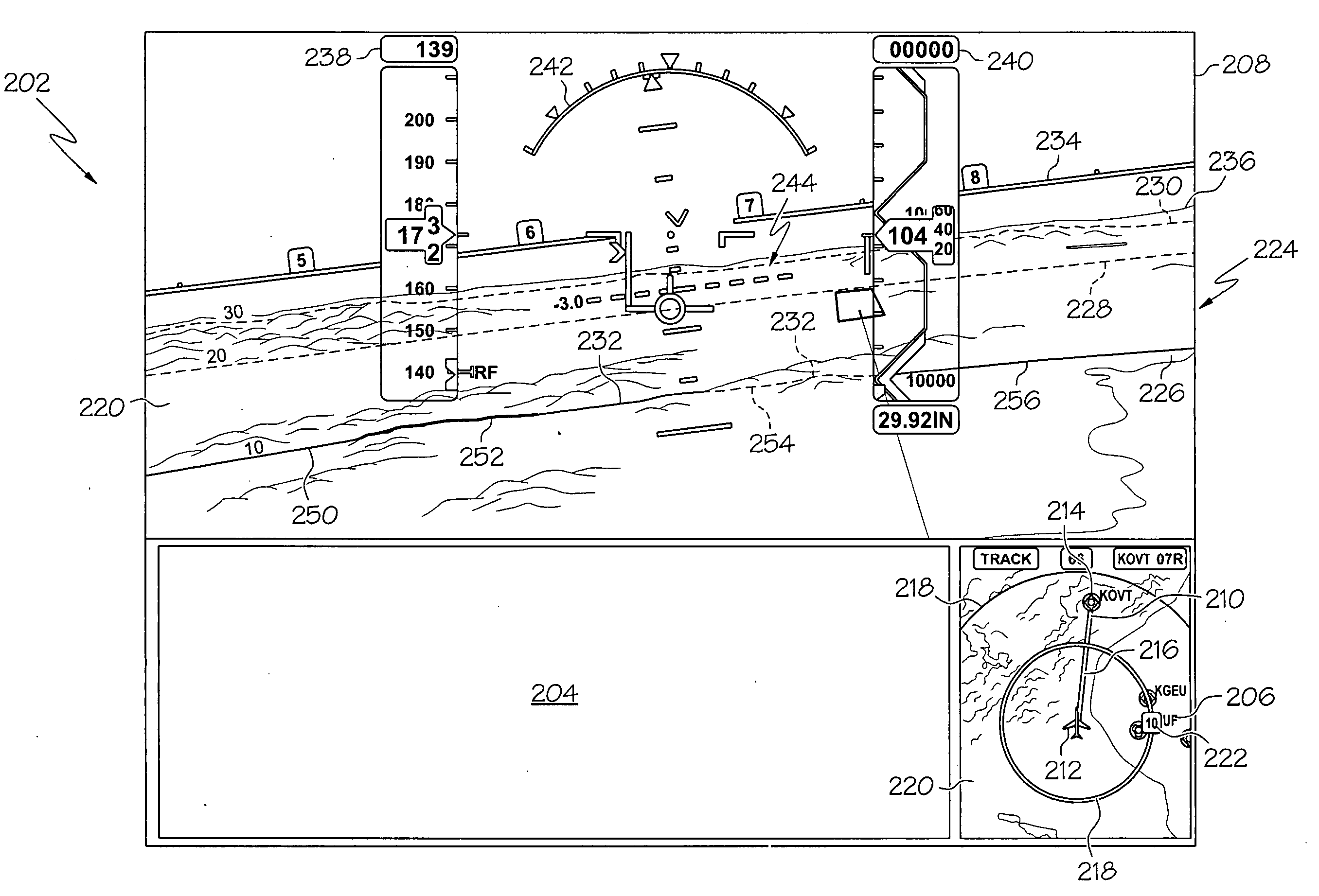 Perspective view primary flight display with terrain-tracing lines and method