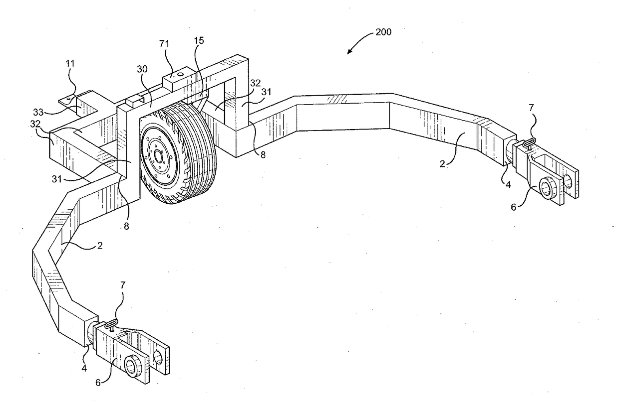 Coupling device to connect two tractor-pulled agricultural implements for tandem-powered operation