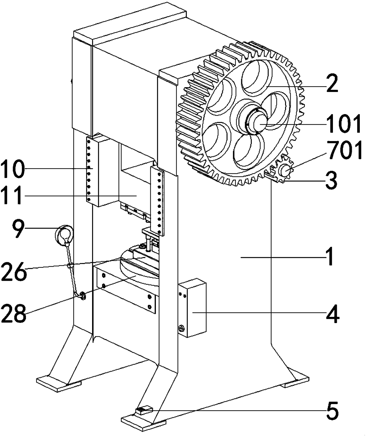 Complete punching apparatus of single-row-of-holes cylinder support