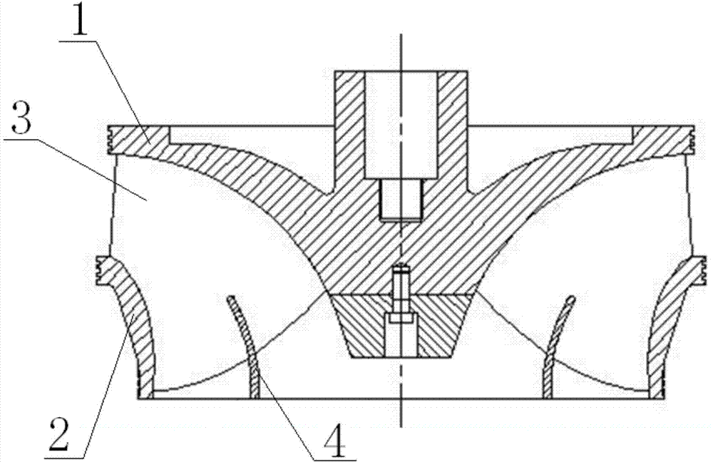 Mixed-flow water turbine runner with double flow channels on outlet