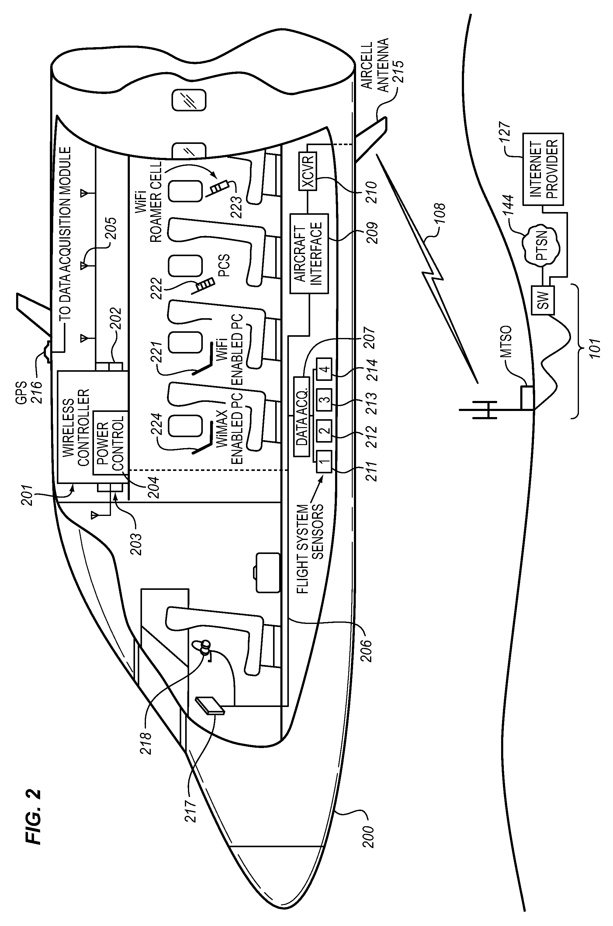 System for managing an aircraft-oriented emergency services call in an airborne wireless cellular network
