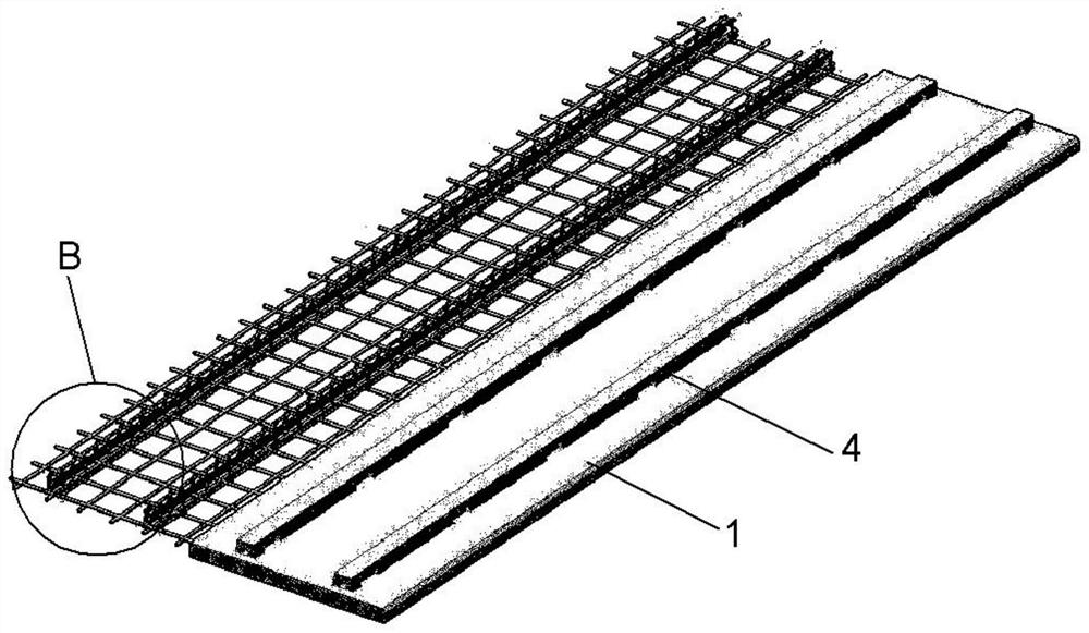 Non-stretching bar combined laminated slab with prefabricated prestressed concrete ribs