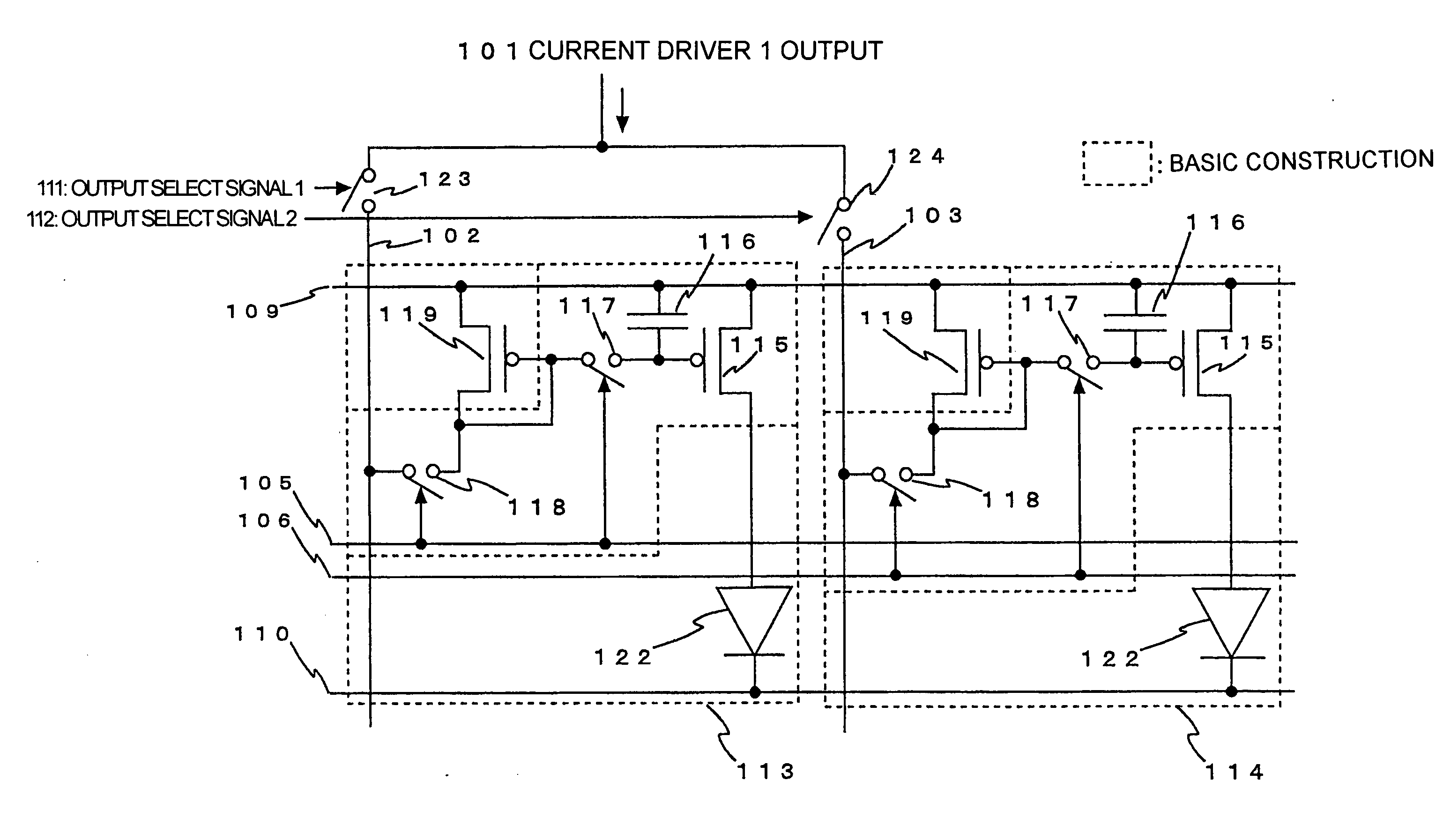 Semiconductor device provided with matrix type current load driving circuits, and driving method thereof