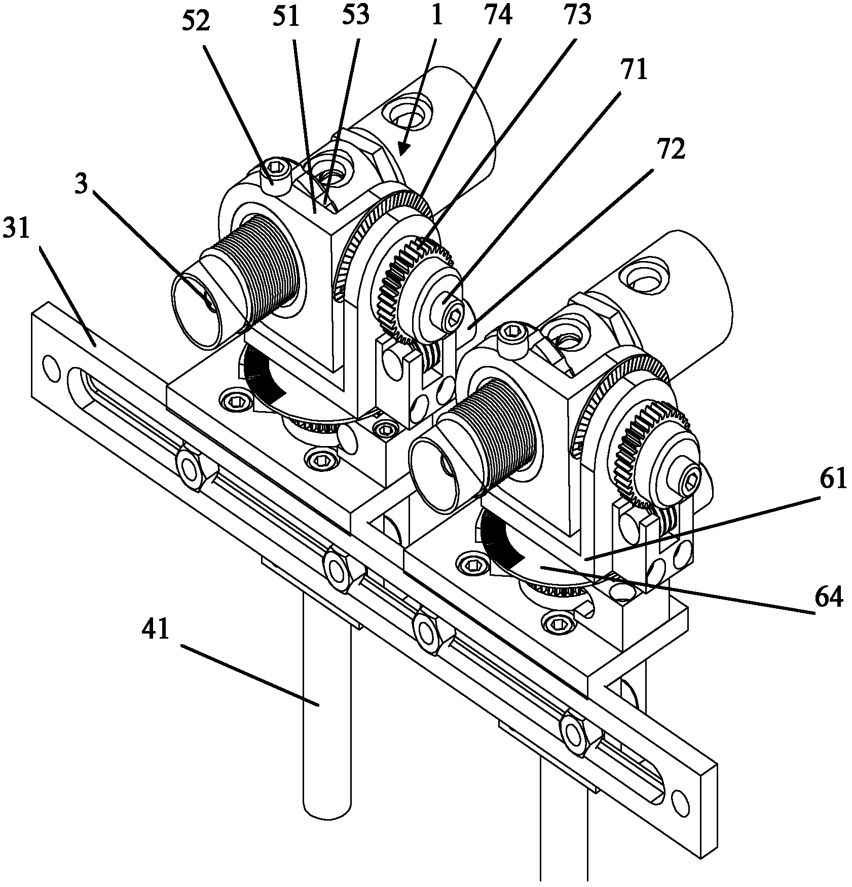 Nozzle three-dimensional positioning and angle adjusting device