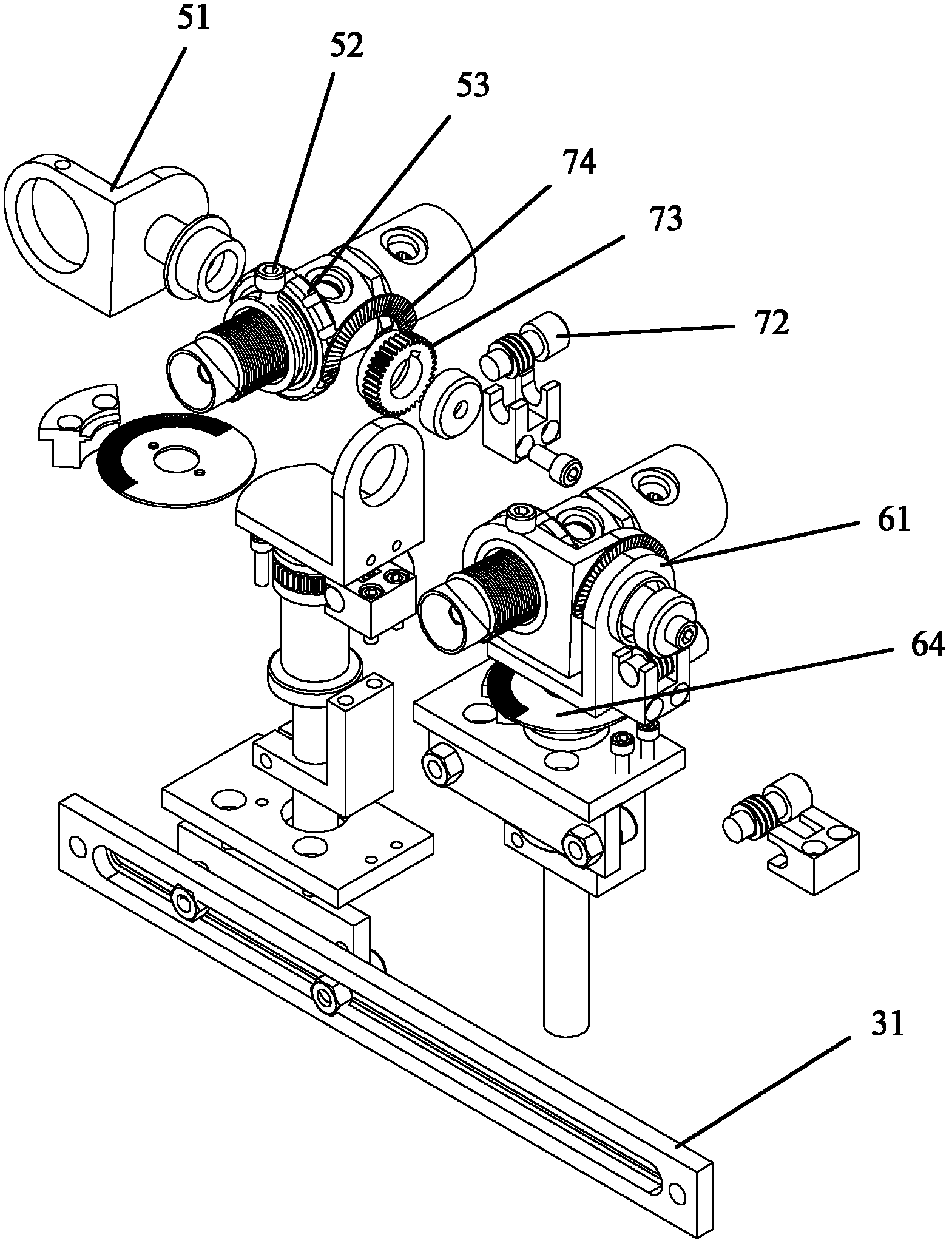 Nozzle three-dimensional positioning and angle adjusting device