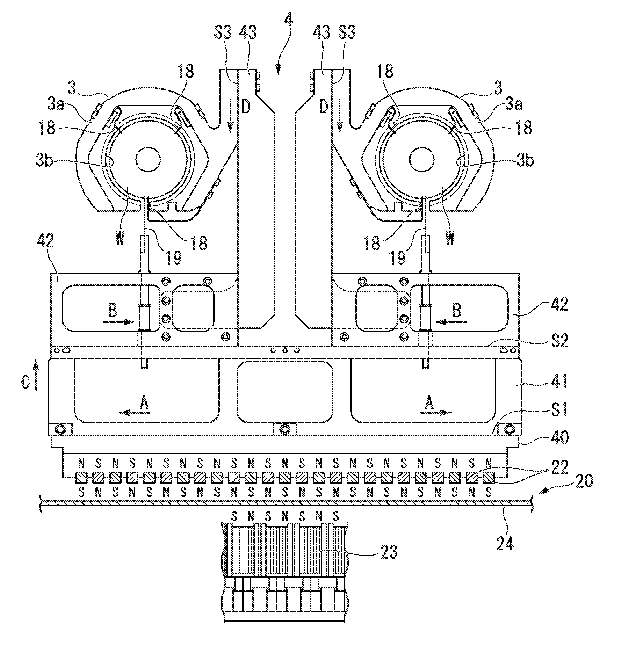 In-line type film forming apparatus and method for manufacturing magnetic recording medium