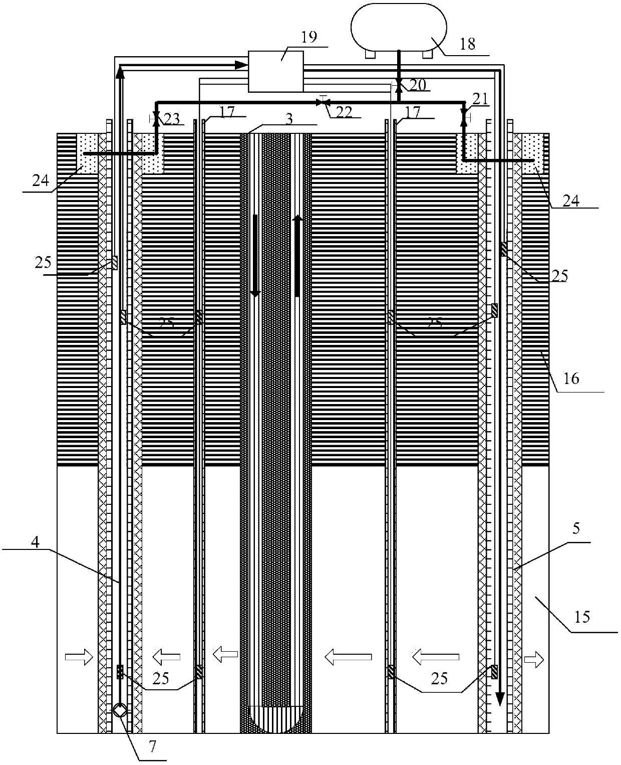 Coupling saltwater layer forced convection well type soil source heat pump system and its operation method