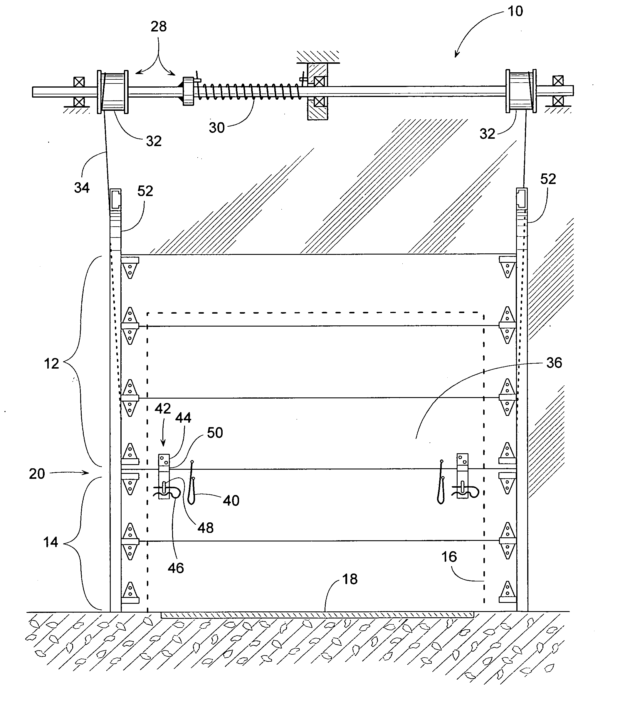 Vertically movable door with safety barrier