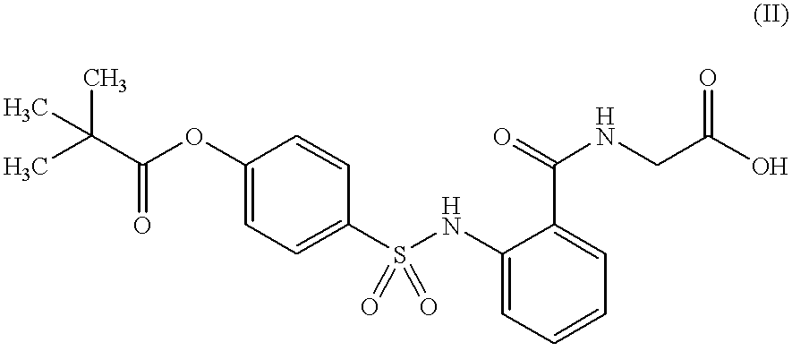 Solution of N-[o-(p-pivaloyloxybenzenesulfonylamino)benzoyl] glycine monosodium salt tetra-hydrate and drug product thereof