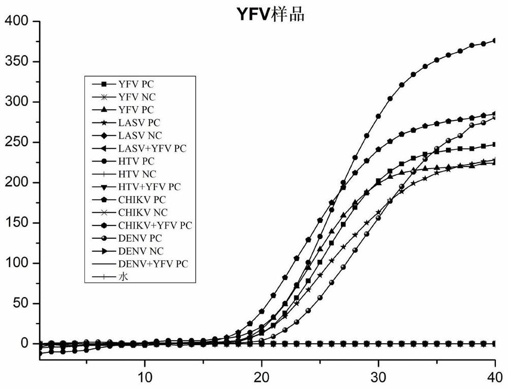 Primer probe combination and kit for detecting five important arthropod/ odonto-mediated viruses and application of primer probe combination and kit