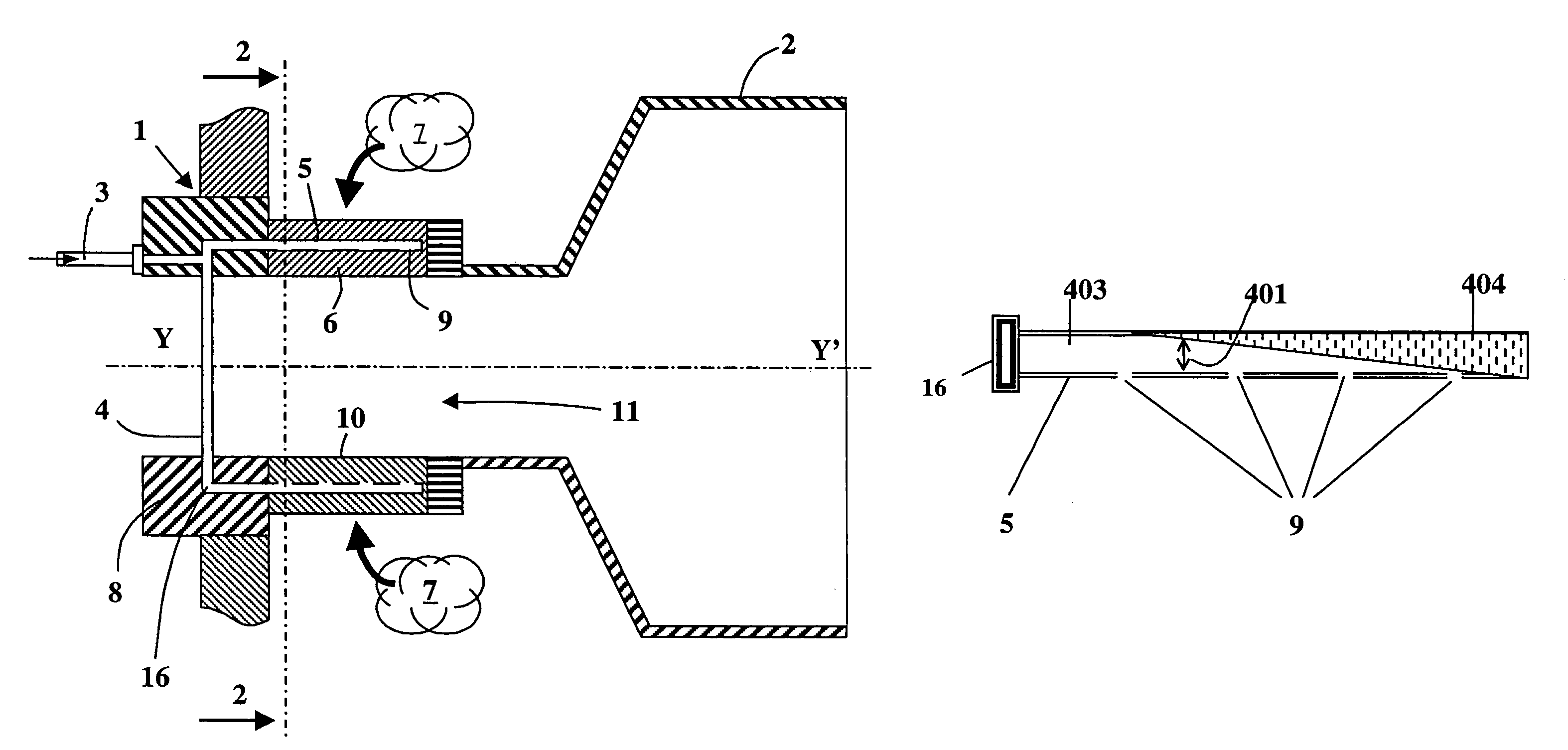 Device and method for injecting a liquid fuel into an air flow for a combustion chamber