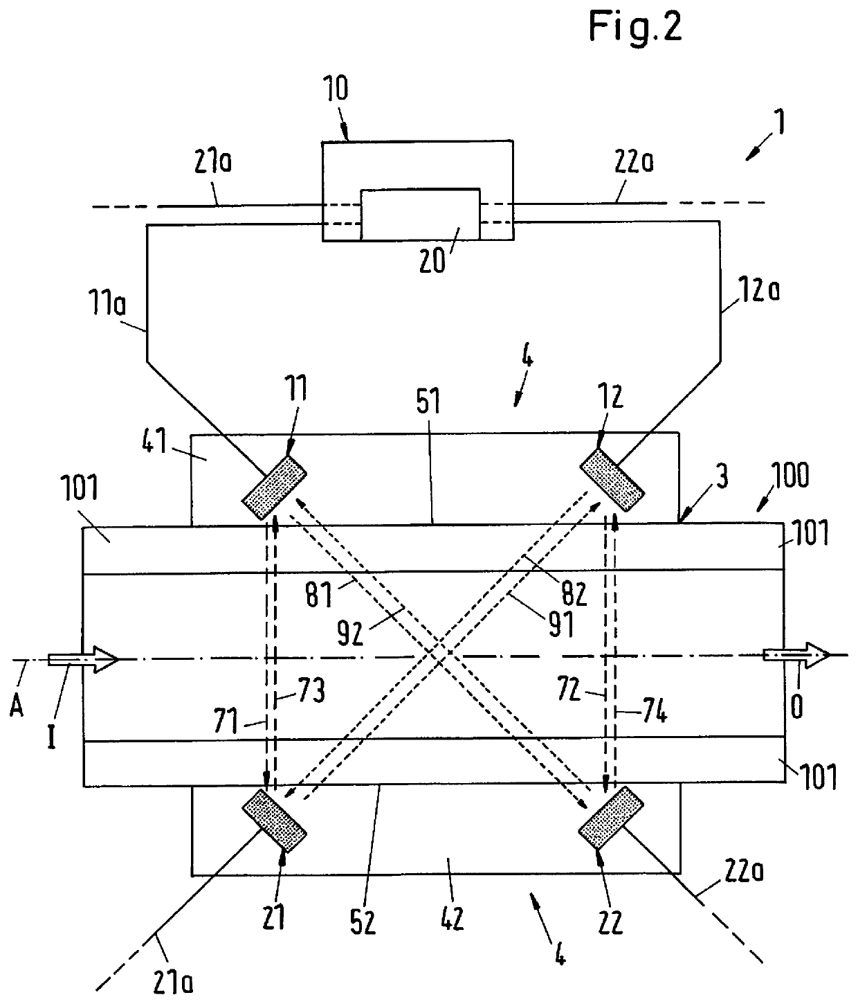 Ultrasonic measuring device having transducers housed in a clamping device
