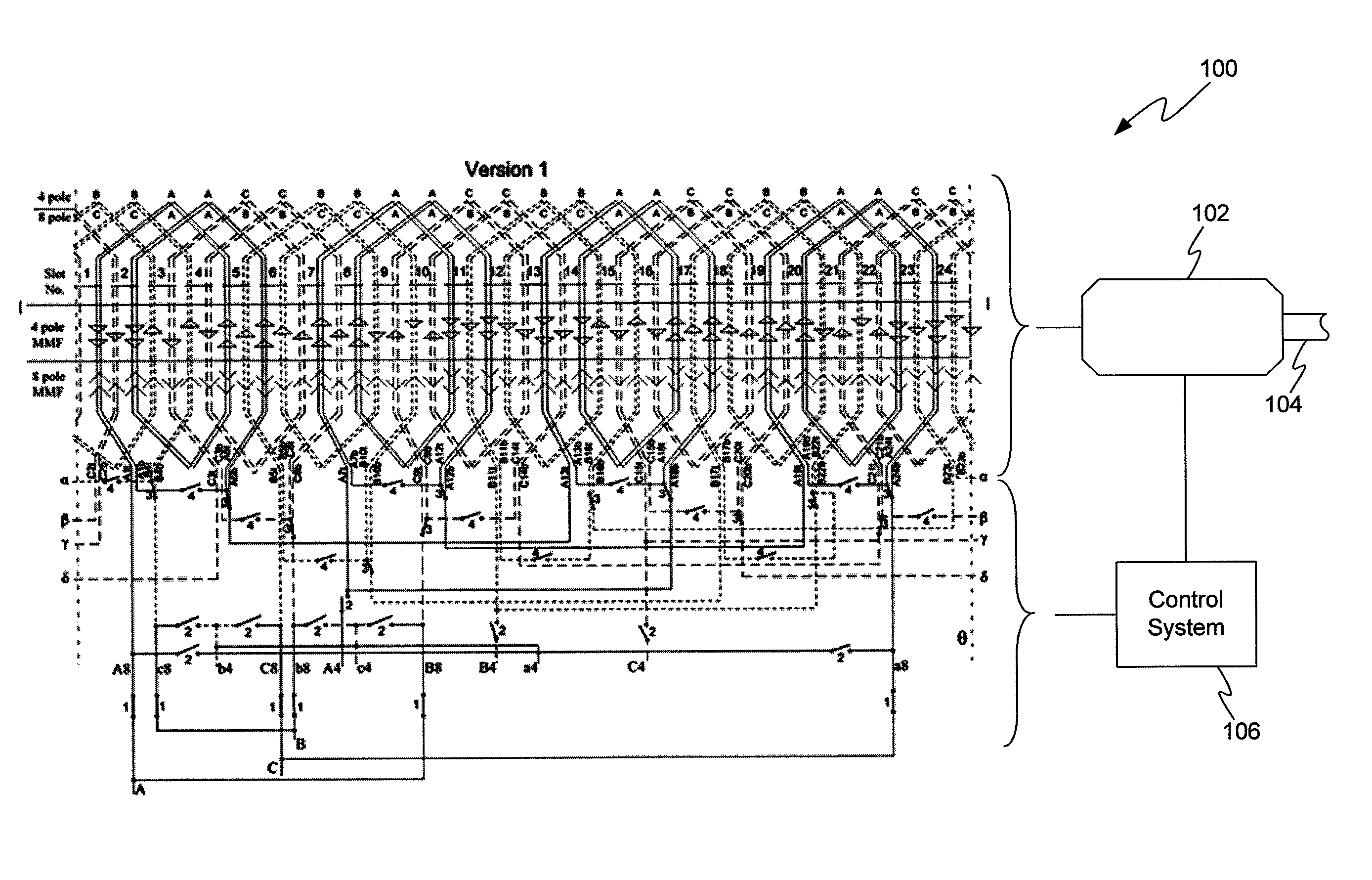 Alternating current machine with increased torque above and below rated speed for hybrid electric propulsion systems