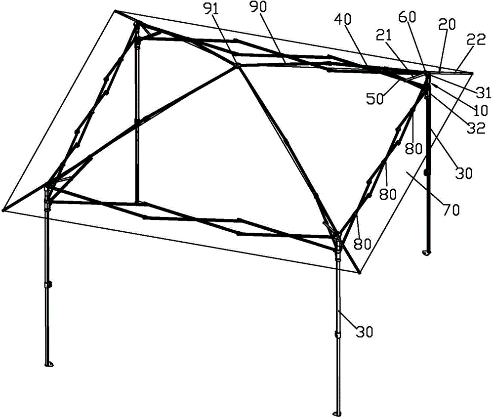 A folding tent eaves frame mechanism