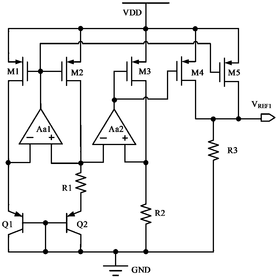 Bandgap reference circuit for implementing high-order temperature compensation of diode by means of MOS transistor