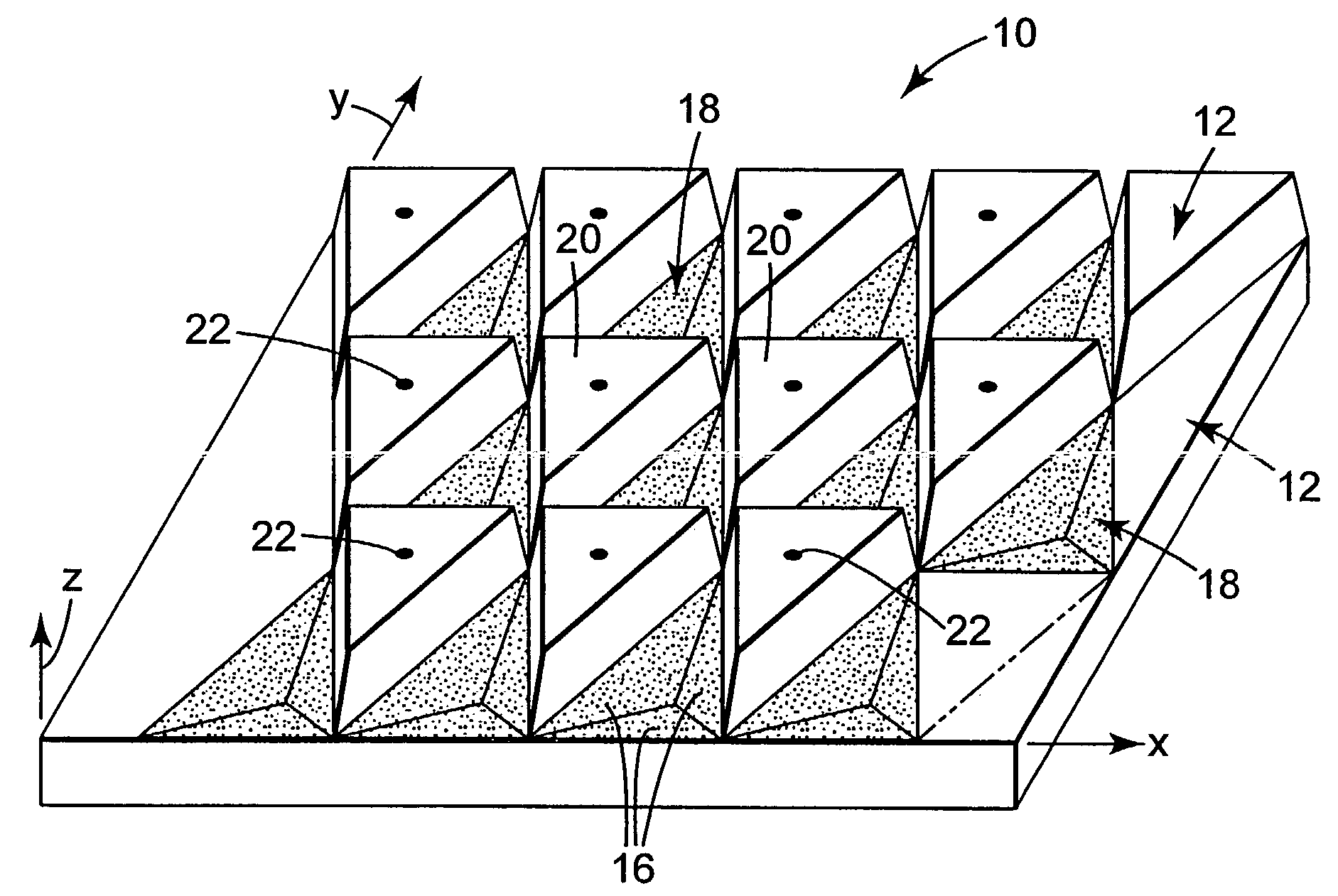 Structured surface articles containing geometric structures with compound faces and methods for making same