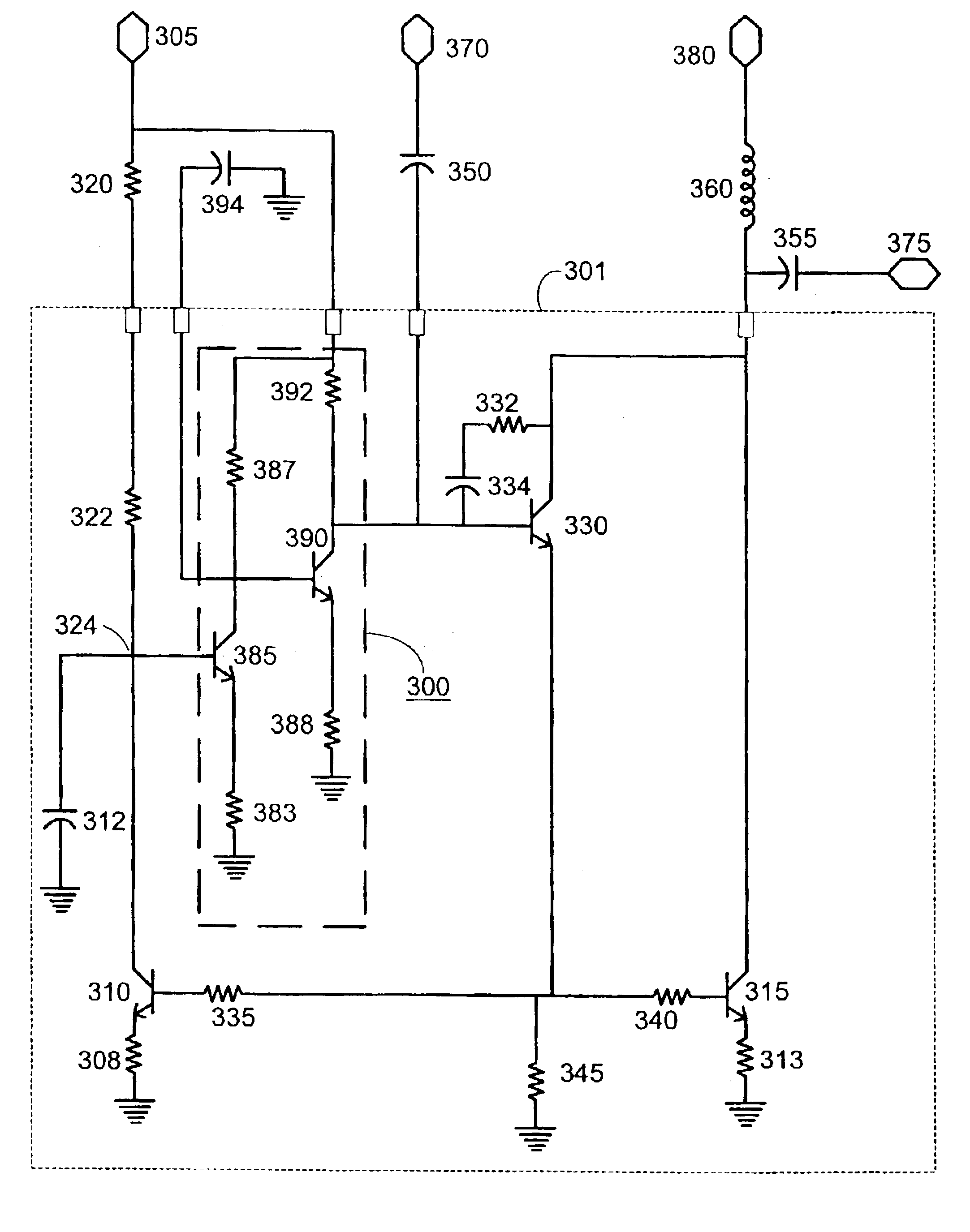 Gain block with stable internal bias from low-voltage power supply