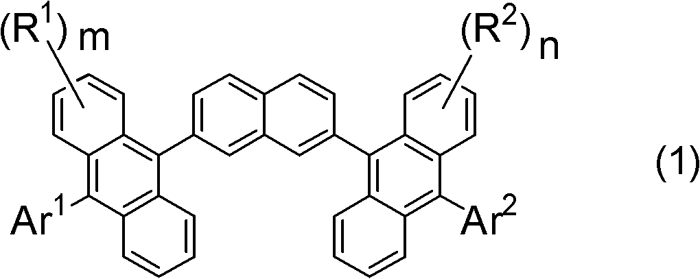 2,7-bis-anthracene naphthalene compound, light emitting layer material, organic electroluminescent element, display device and lighting device