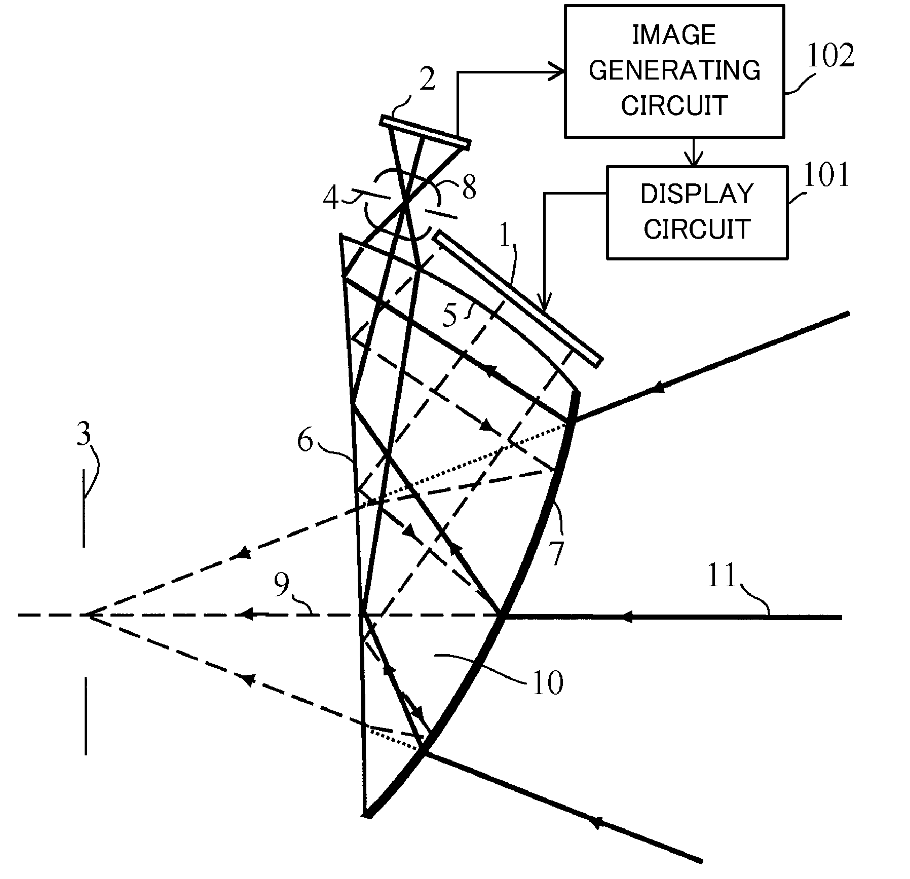 Image-pickup display device having optical element provided with diffraction element portion