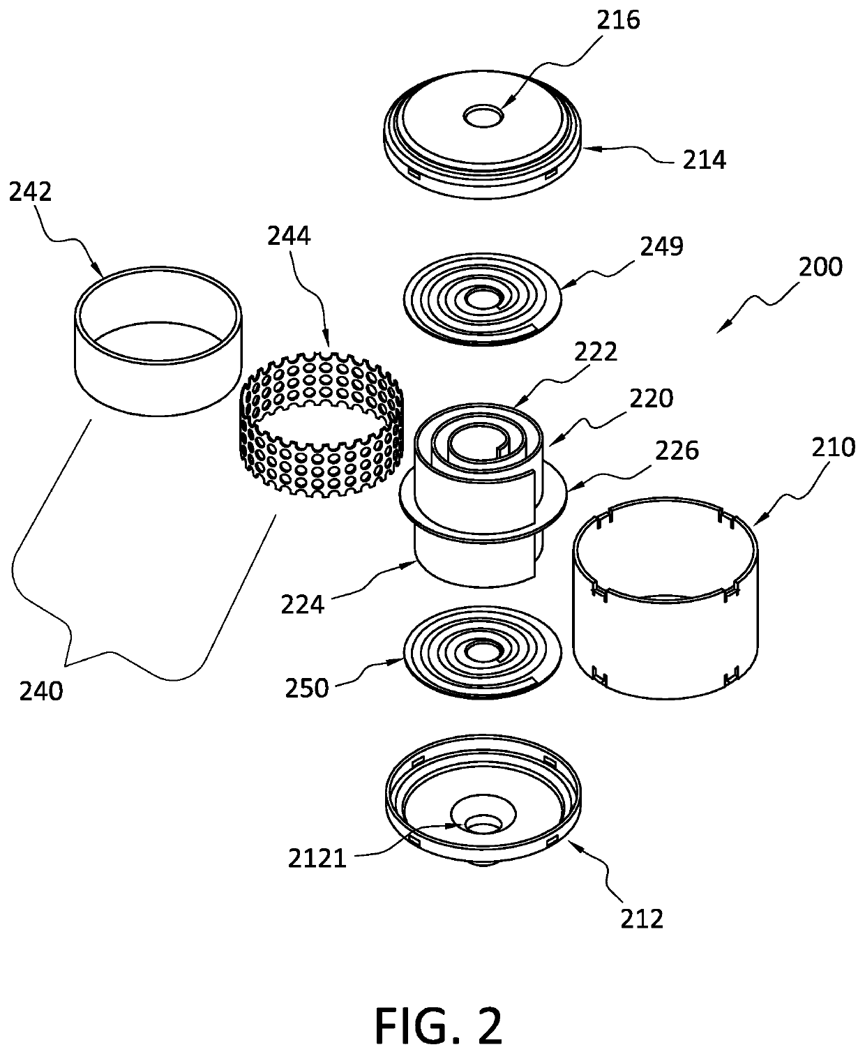 Noise reducing silencer with spiral chambers for a compressor