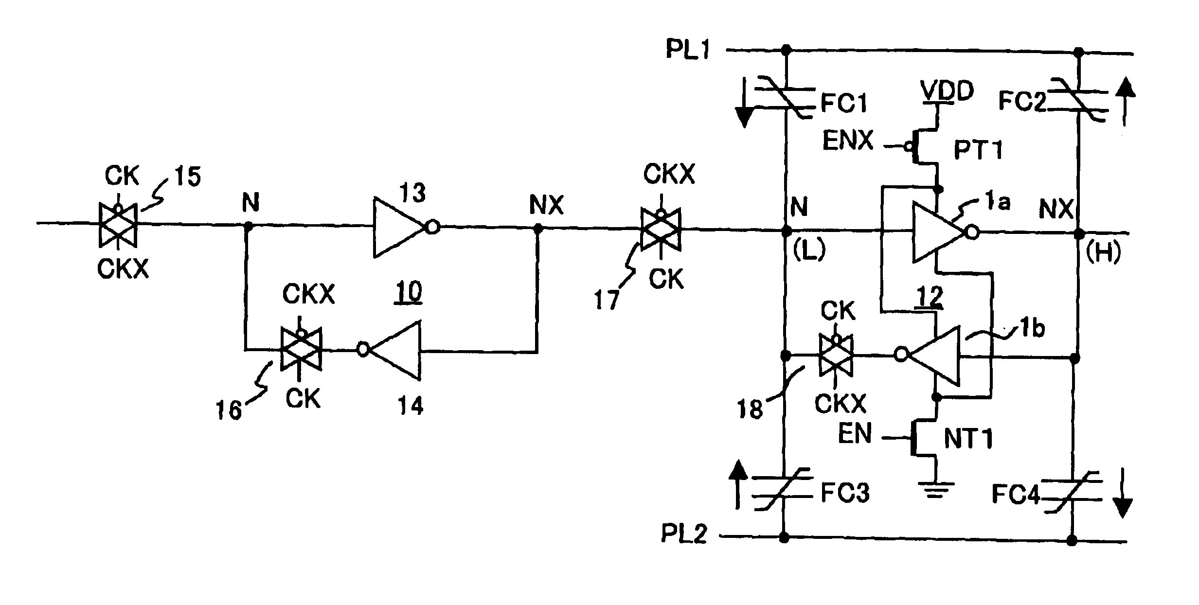 Nonvolatile data storage circuit using ferroelectric capacitors