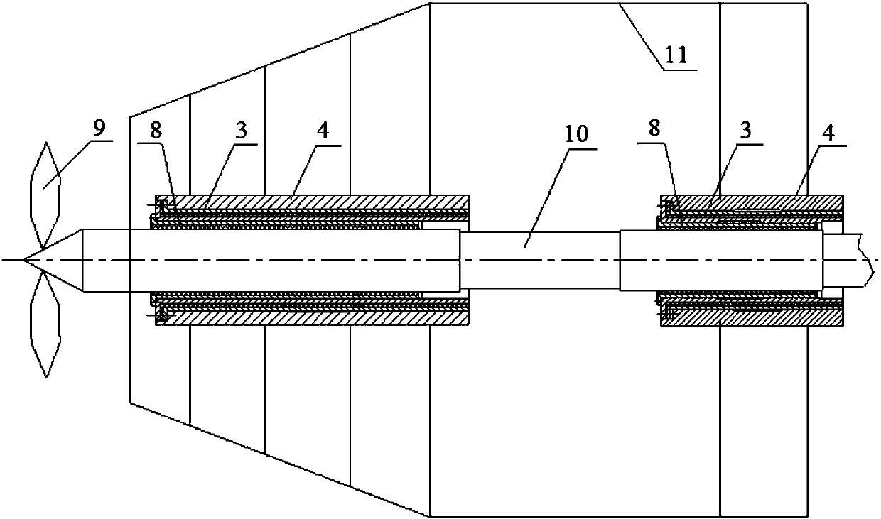 Stern bearing pouring damping device and its reparation method
