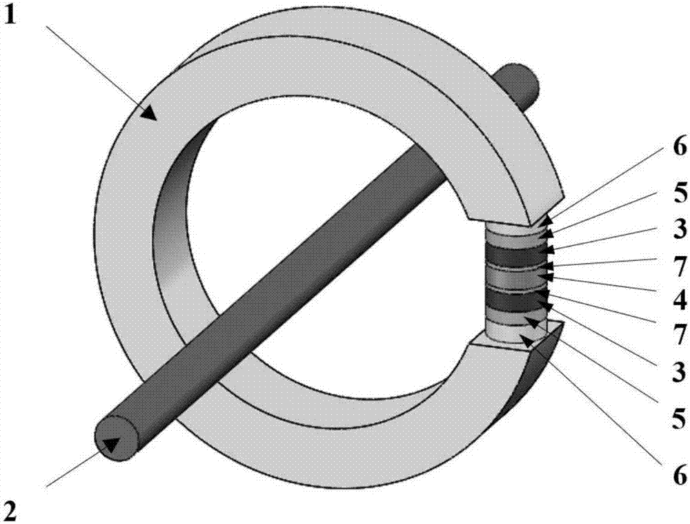 Alternating current sensor based on magnetoelectric laminate material and with C-type magnetic ring