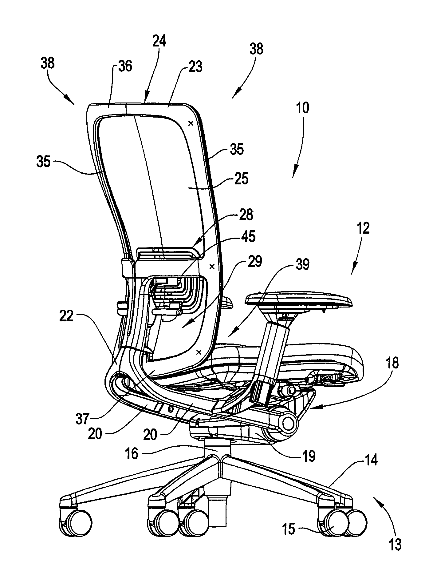Chair back with lumbar and pelvic supports