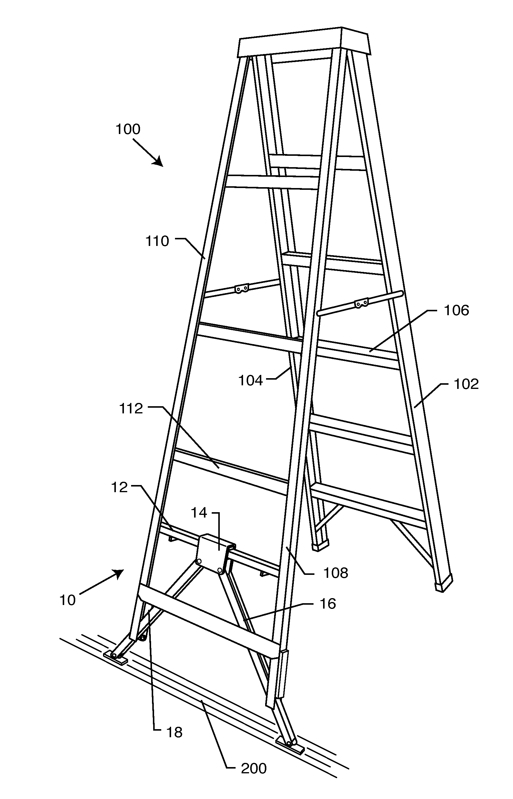 Self-adjusting ladder leveling device