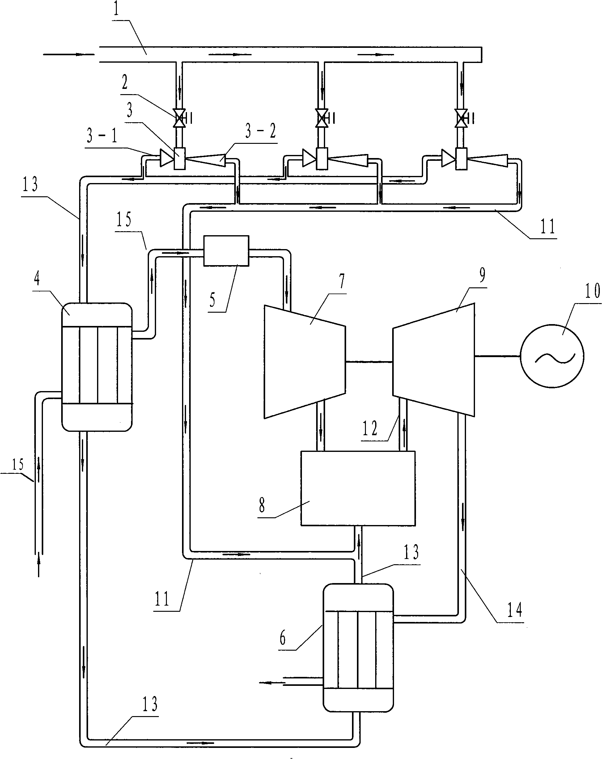 Method and device for reutilization of natural gas pipe network pressure energy in gas turbine working domain