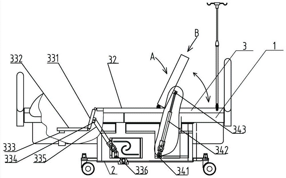 Back hogging and leg bending mechanism for nursing bed