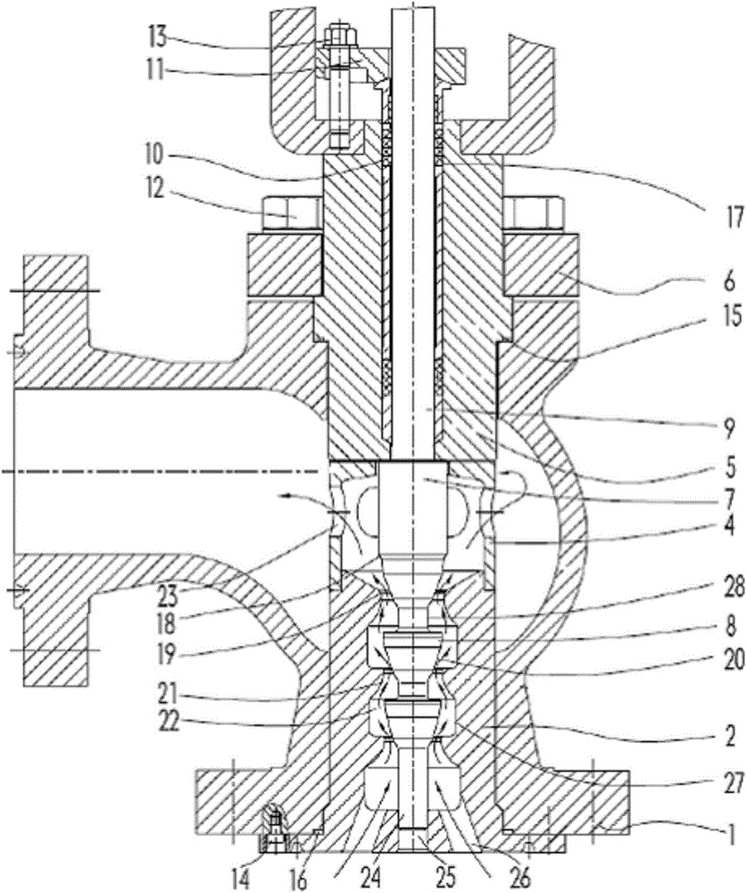 Throttling serial type multistage pressure reduction and adjustment valve