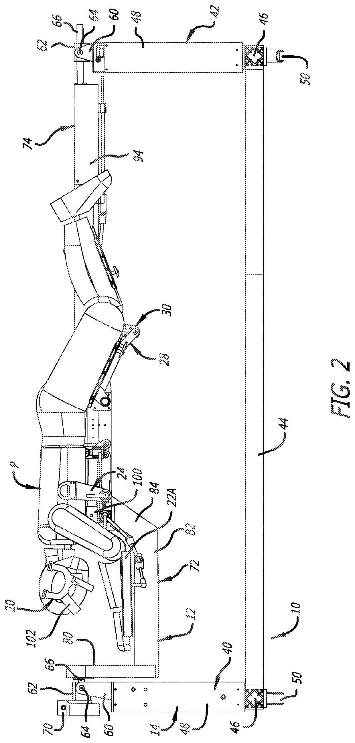Surgical frame having translating lower beam and moveable linkage or surgical equipment attached thereto and method for use thereof