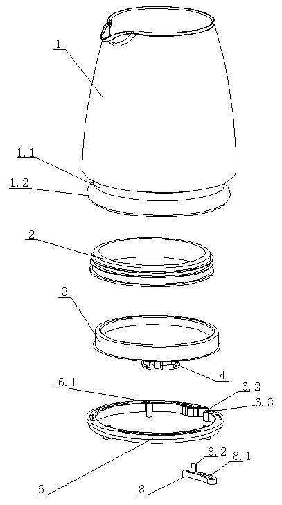 Glass kettle sealing and fixing structure and assembling method thereof