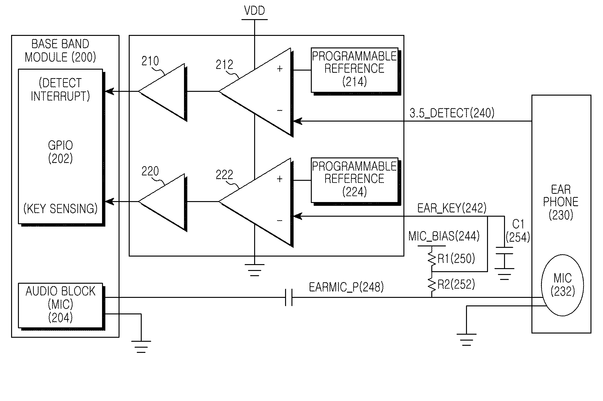 Circuit apparatus for recognizing earphone in mobile terminal