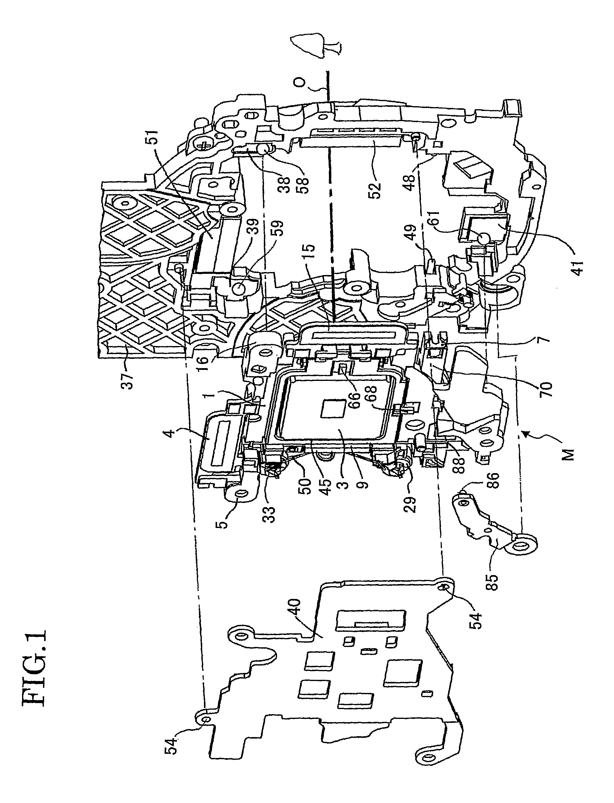 Shake correcting system with slide mechanism which allows unit to be freely movable, lens barrel, imaging device and hand-held data terminal