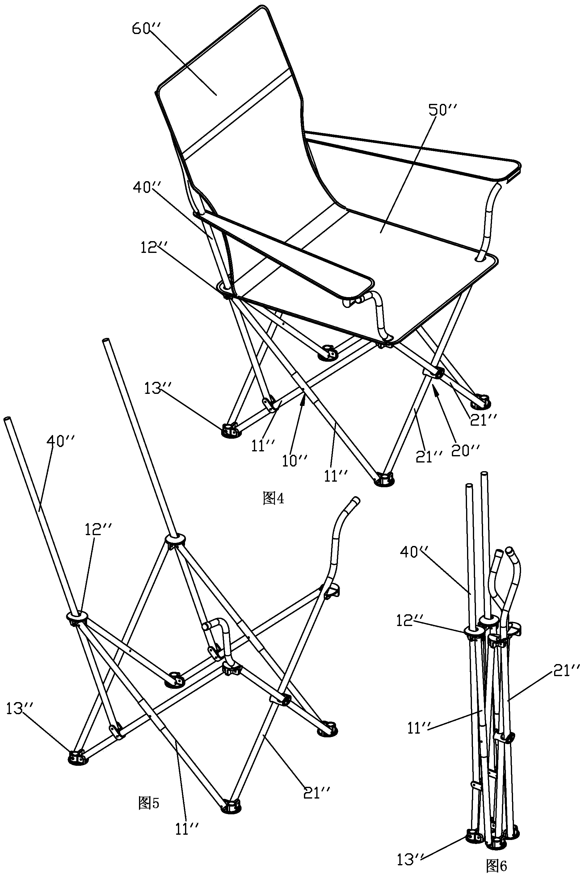 Folding leisure chair frame and leisure chair