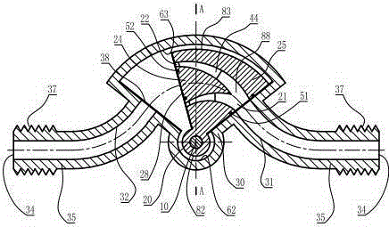 A horizontal one-way valve with aluminum alloy two leaves and ribs for external threaded joints