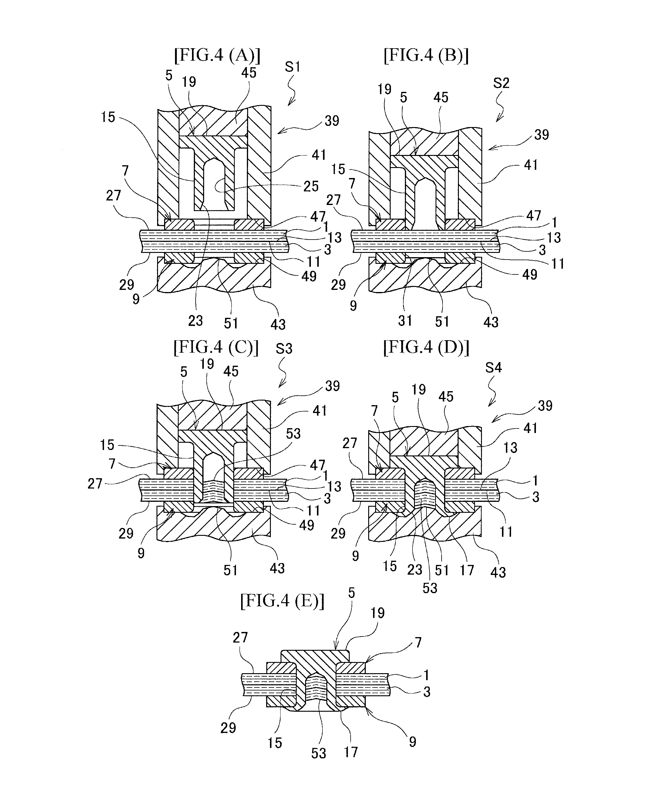 Substrate joining method using rivet, and joining structure