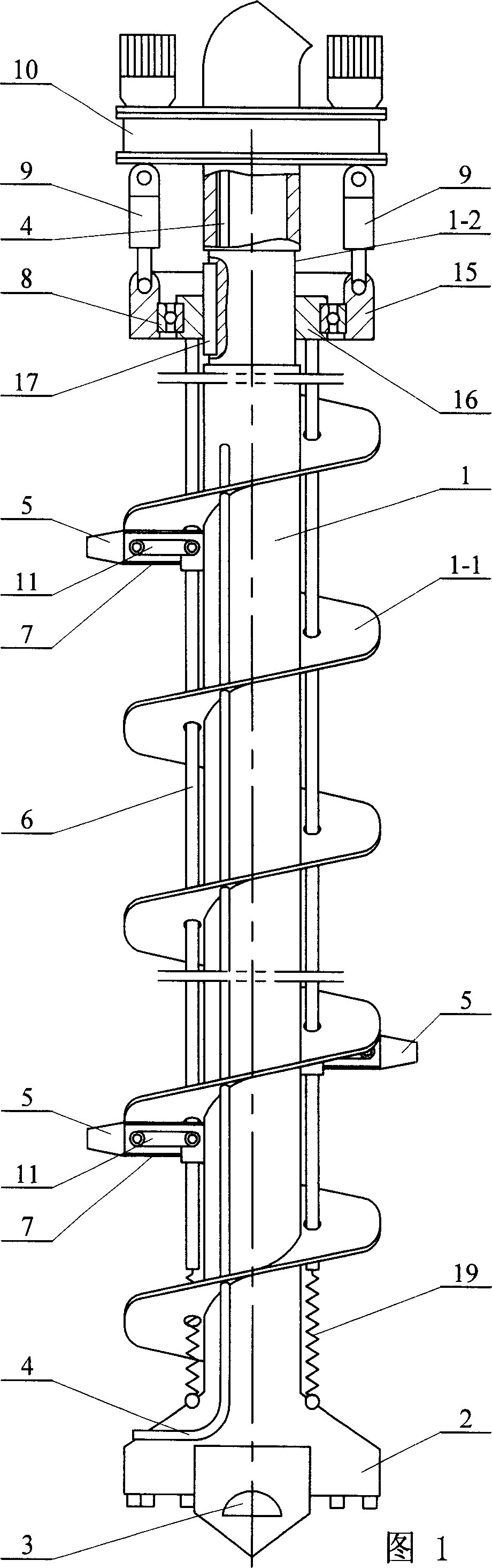 Apparatus and method for long spiral-drilling enlarging-base agitation and reaming-in-hole concrete filling to form pile