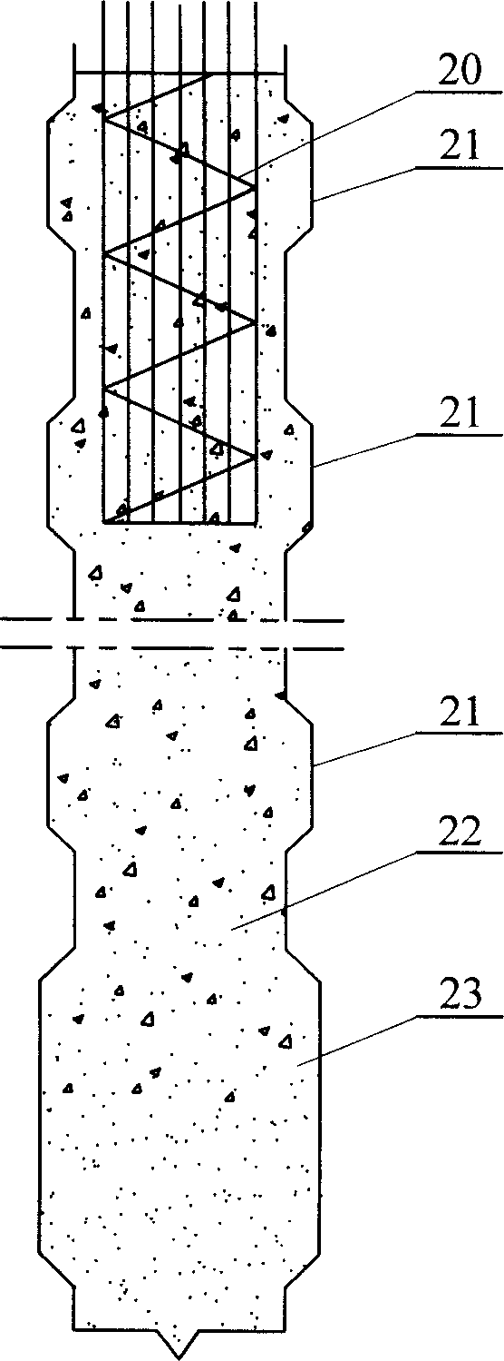 Apparatus and method for long spiral-drilling enlarging-base agitation and reaming-in-hole concrete filling to form pile