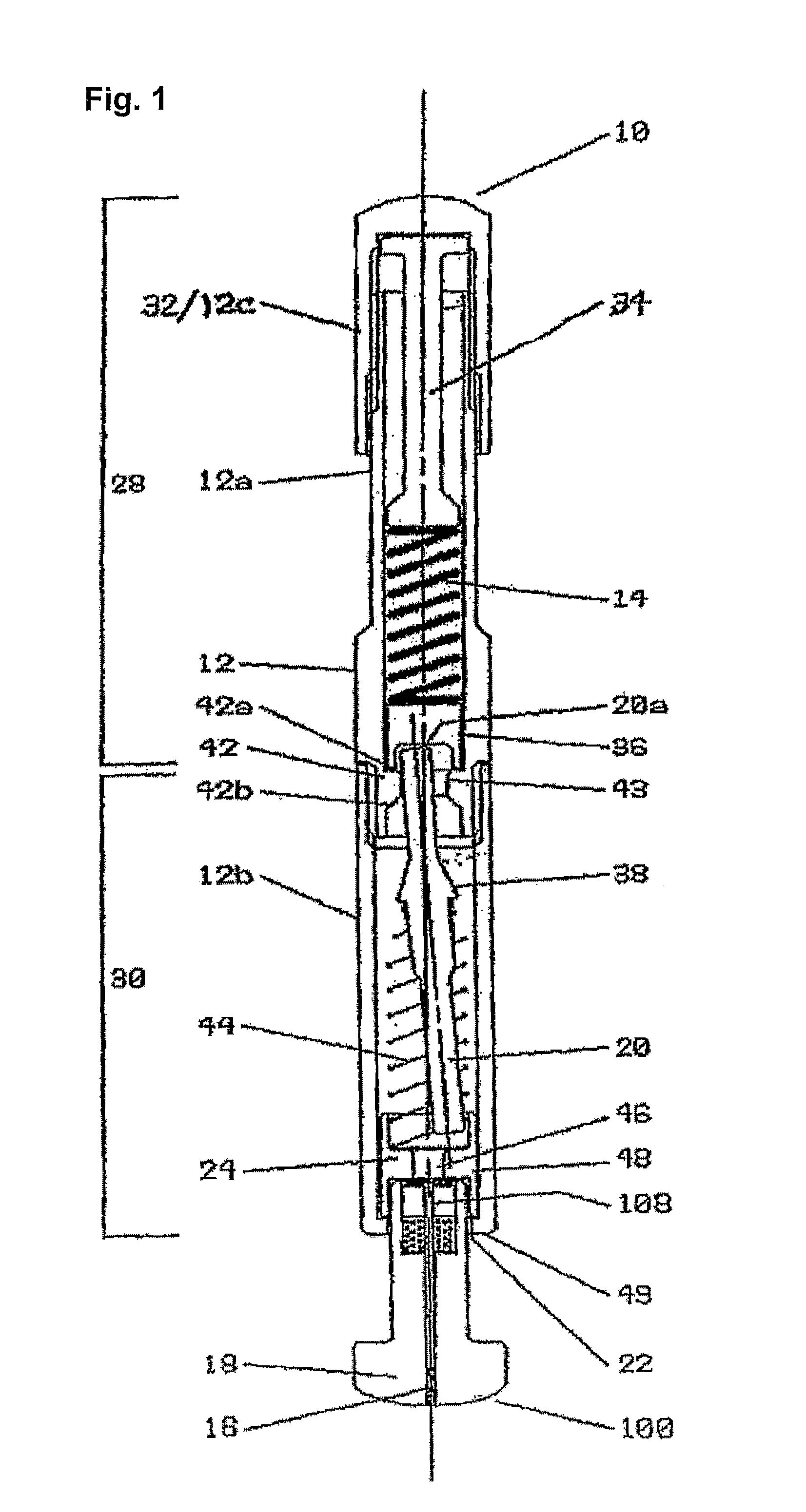 Disposable assembly containing a skin piercing element