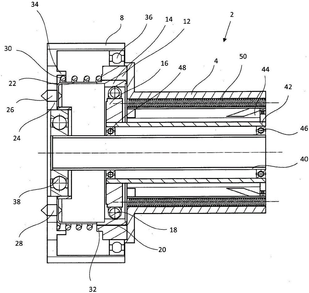 Electromechanical rotational damper with tension and compression stop