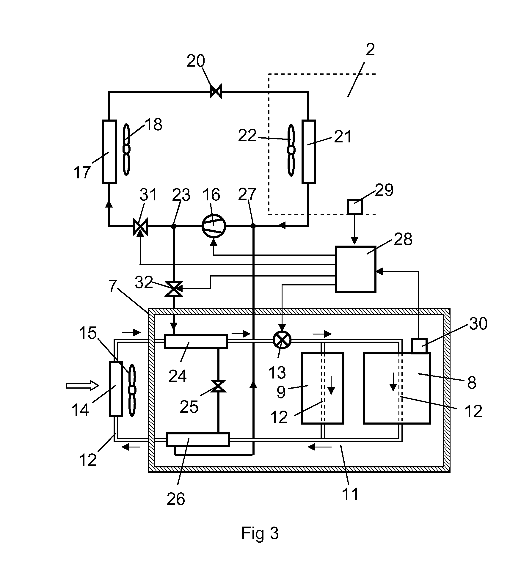 Arrangement for maintaining a desired operating temperature of a battery in a vehicle