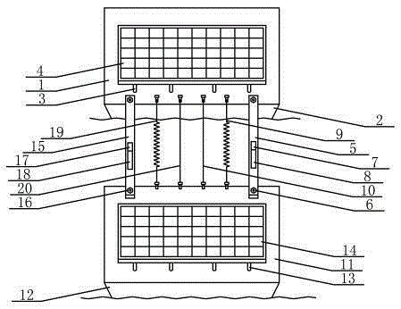 Intelligent safe connection device between two rows of water surface floating solar power stations