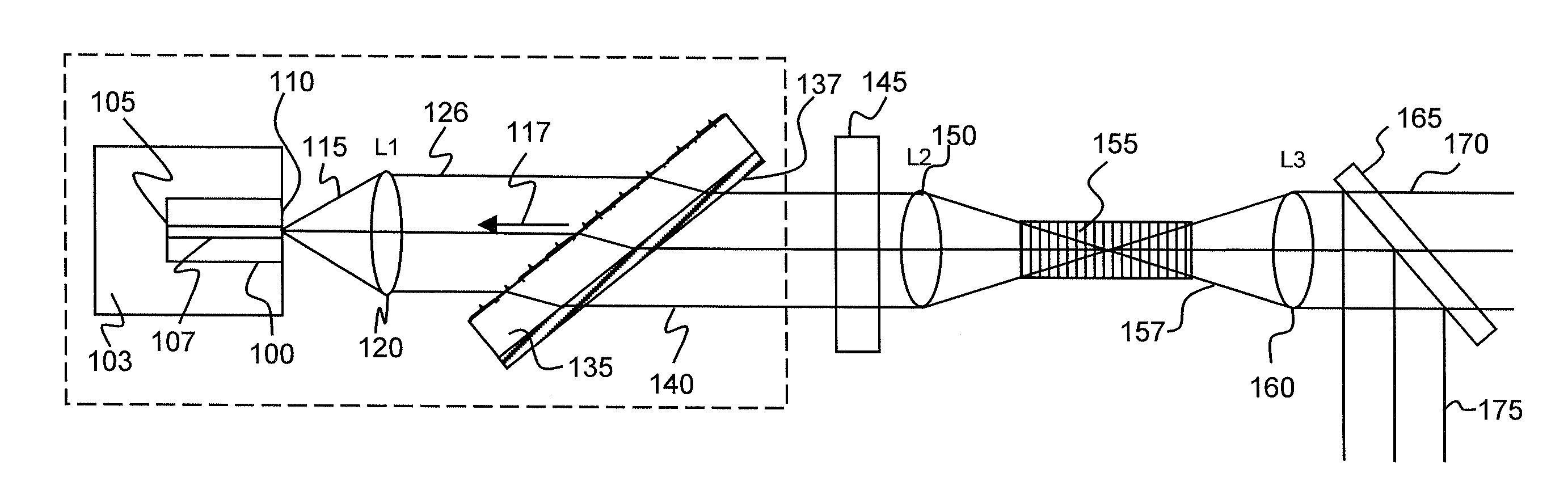 Extended cavity laser device with bulk transmission grating