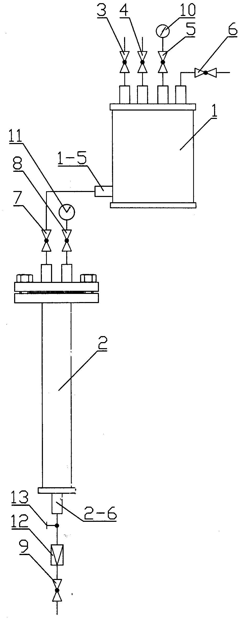 Test device and test method for pressurized column leaching of uranium ore by CO2+O2