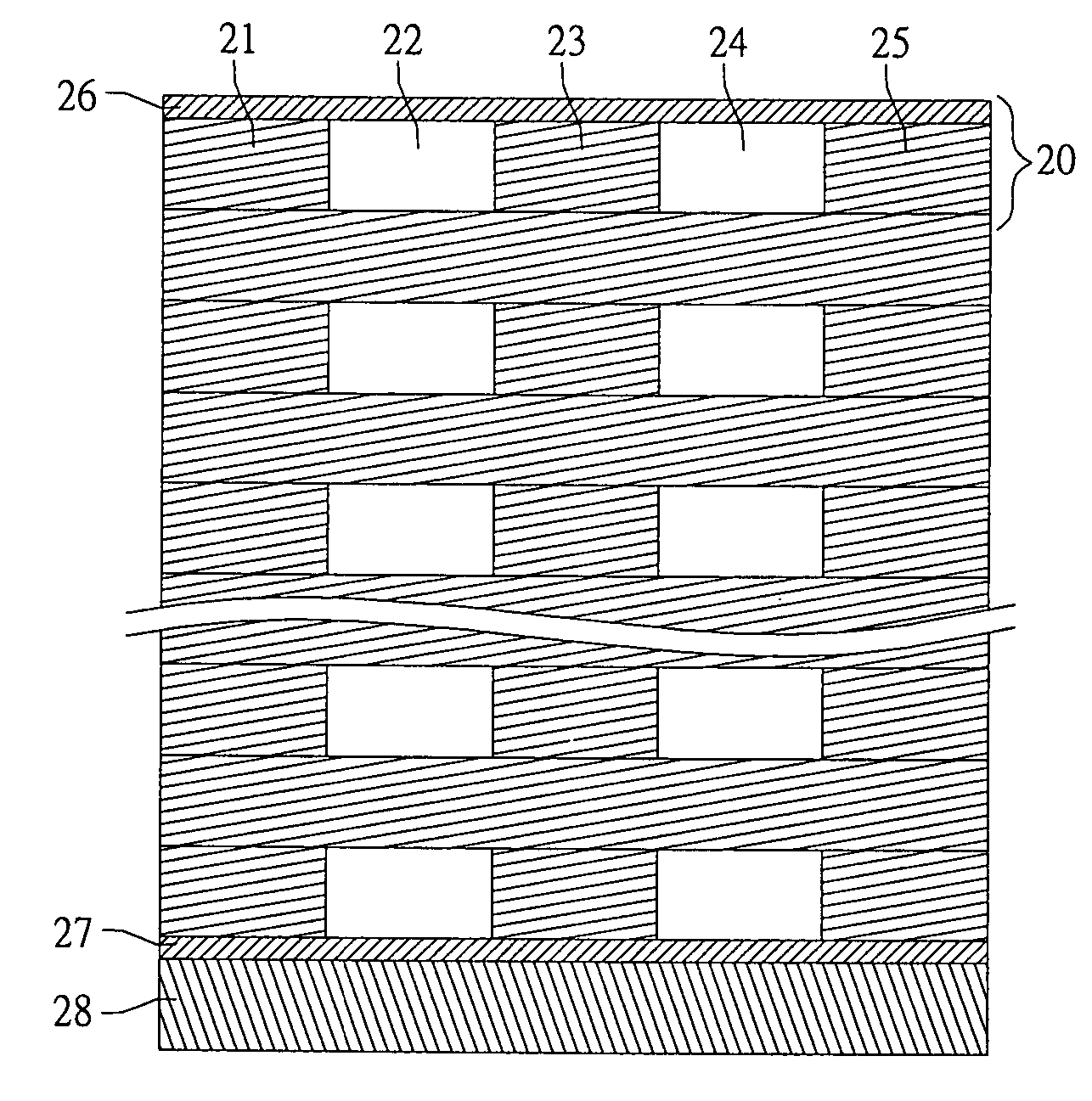 Structure of an interleaving striped capacitor substrate