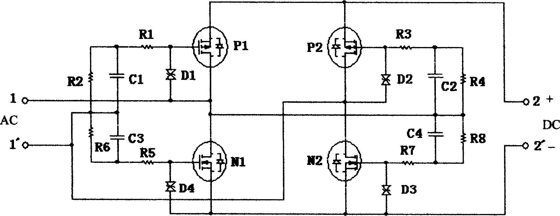 Full wave bridge type circuit of synchronous rectification
