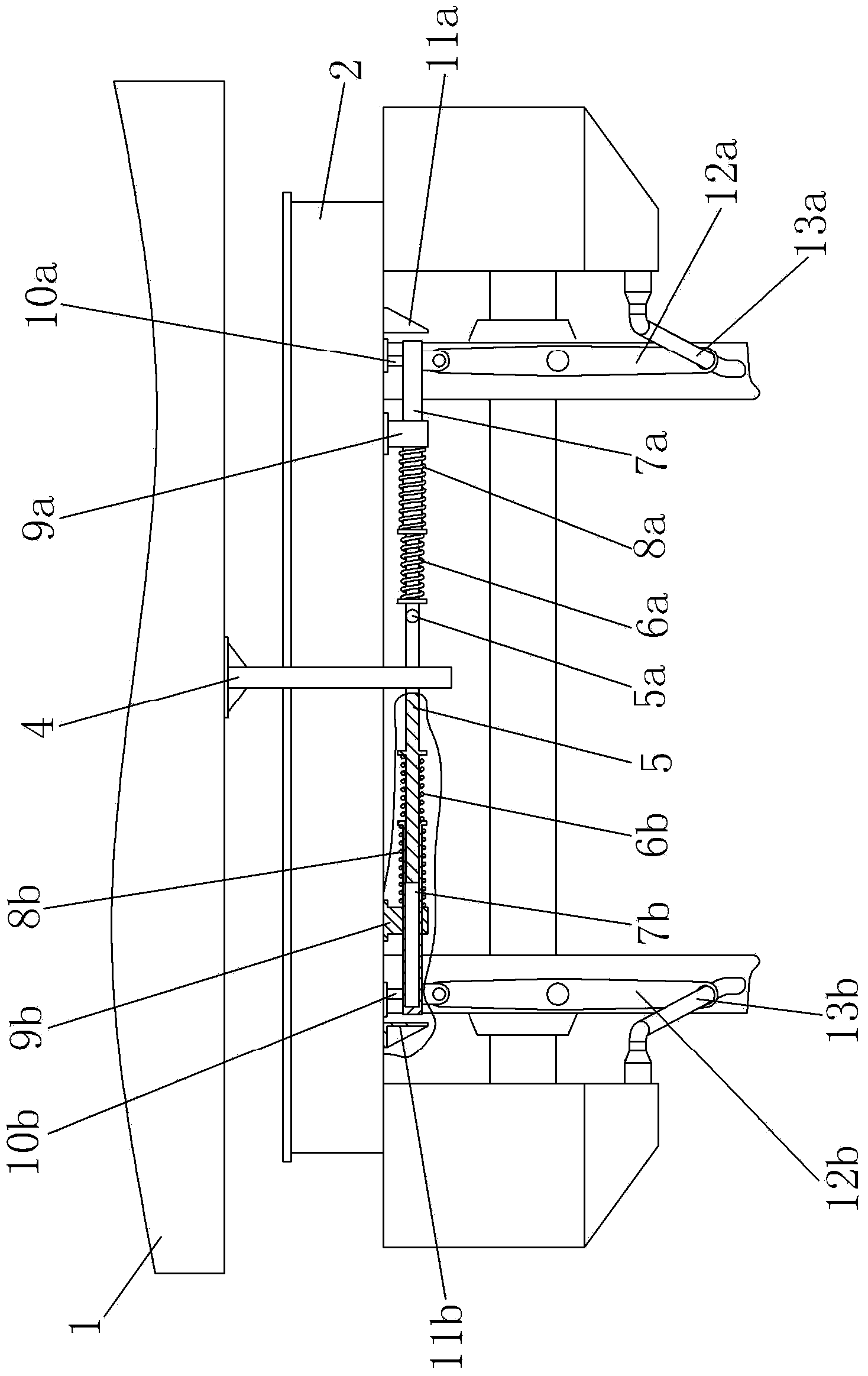 Through-curve anti-deflection mechanism for sanding device at end part of locomotive car body
